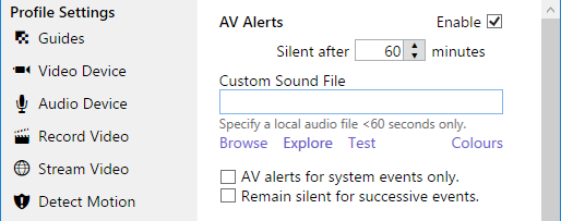 AV alert settings.