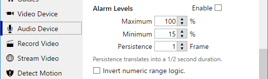Audio device alarm level settings.