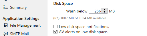 Cache manager disk space warning.