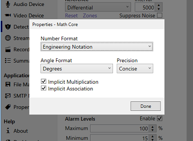 Math Core properties popup.