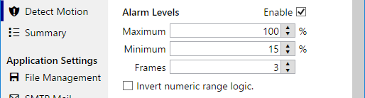 Motion detector alarm level settings.