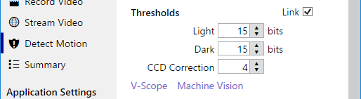 Motion detector thresholds settings.