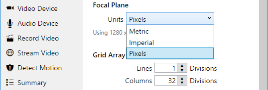 Machine vision focal plane settings.