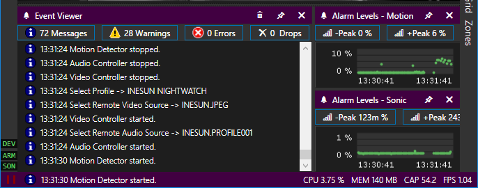WAV101 status bar performance counters.