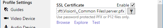SSL certificate selection.