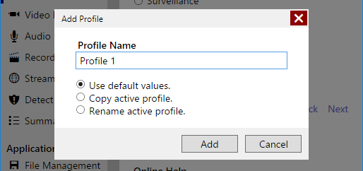 WAV101 add profile dialog.
