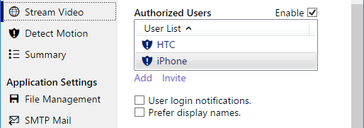 Web server authorized users list.